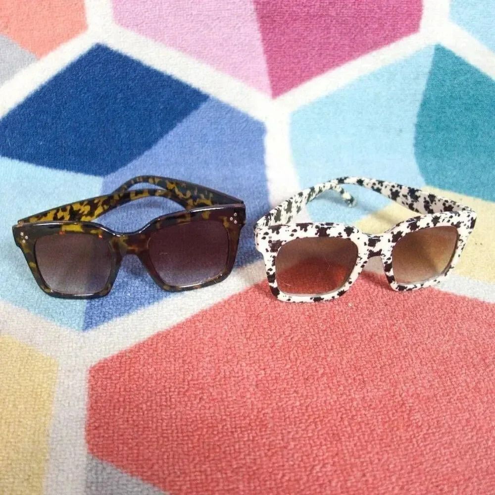 Chic Square Sunglasses Tortoise Shell & Dalmatian Print Set‎